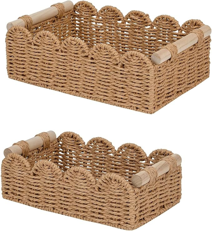 CubesLand Paper Rope Scalloped Edge Decor Baskets for Home, Living Room, Bedroom, Toilet Basket f... | Amazon (US)