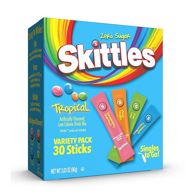 Singles To Go! Skittles Drink Mix, Tropical Variety Pack, 30 Packets | Sugar Free Drink Mix Packe... | Amazon (US)