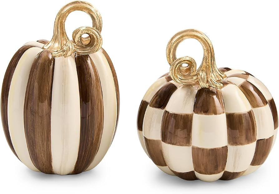 MACKENZIE-CHILDS Resin Pumpkins Set, Petite, Chocolate Check and Stripe | Amazon (US)