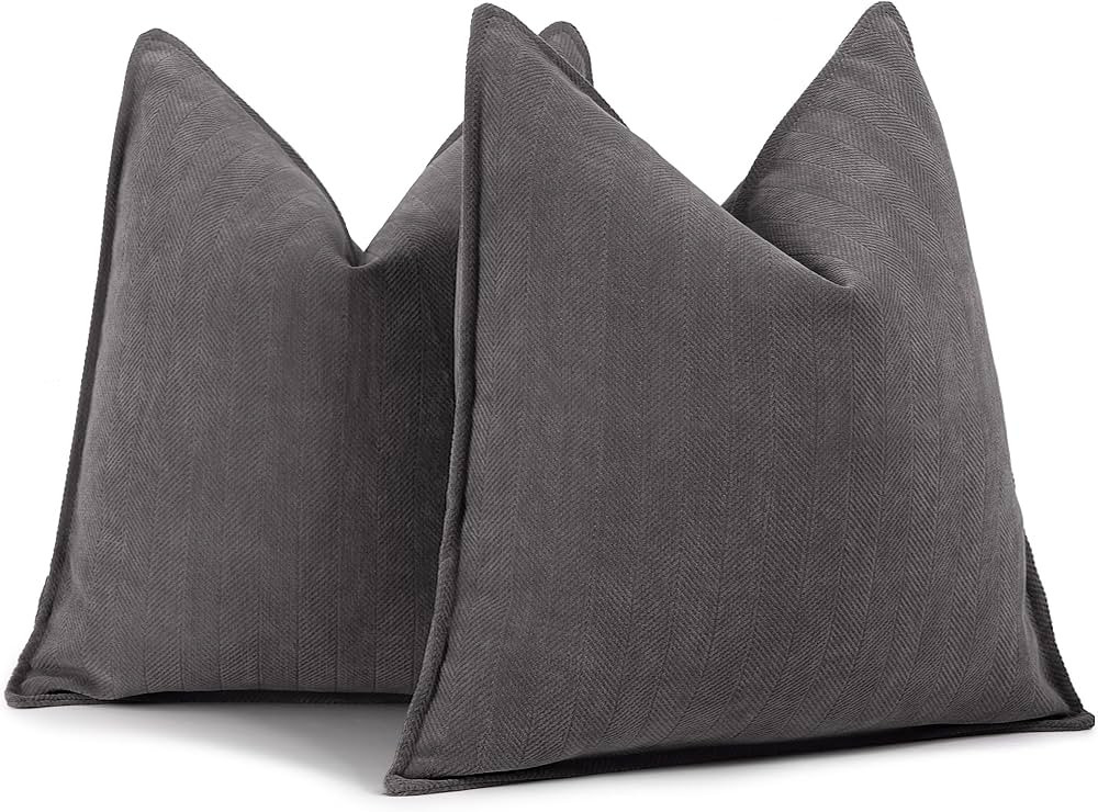 ZWJD Rustic Gray Pillow Covers 24x24 Set of 2 Chenille Pillow Covers with Elegant Design Soft and... | Amazon (US)
