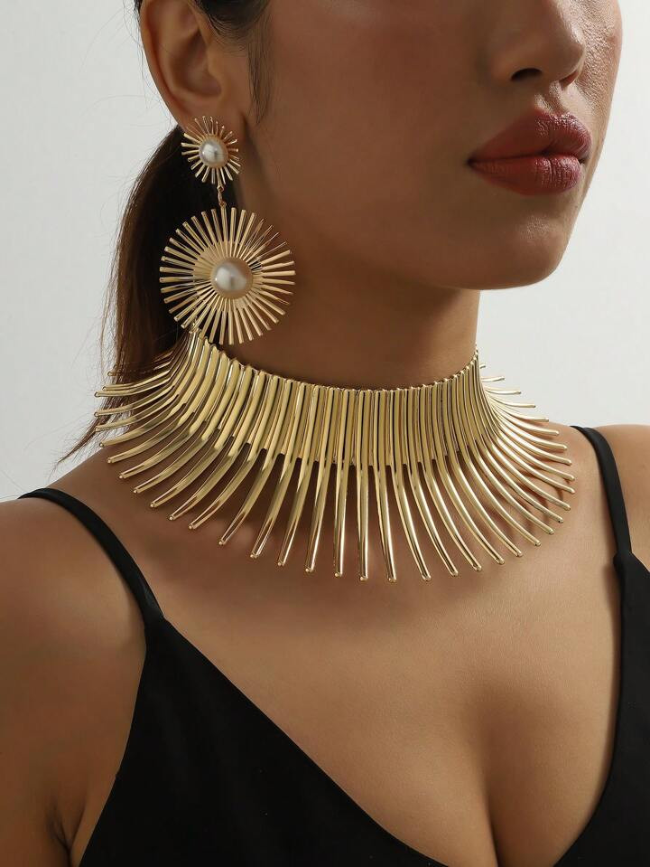 1pc Metal Spike Collar & Bracelet, 1set Metallic Heart Shaped Earrings, Punk Style,for Back To Sc... | SHEIN