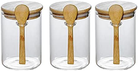 Piscepio Glass Jar Containers with Bamboo Airtight Lid Wooden Spoon Scoop Food Storage Canister Clea | Amazon (US)