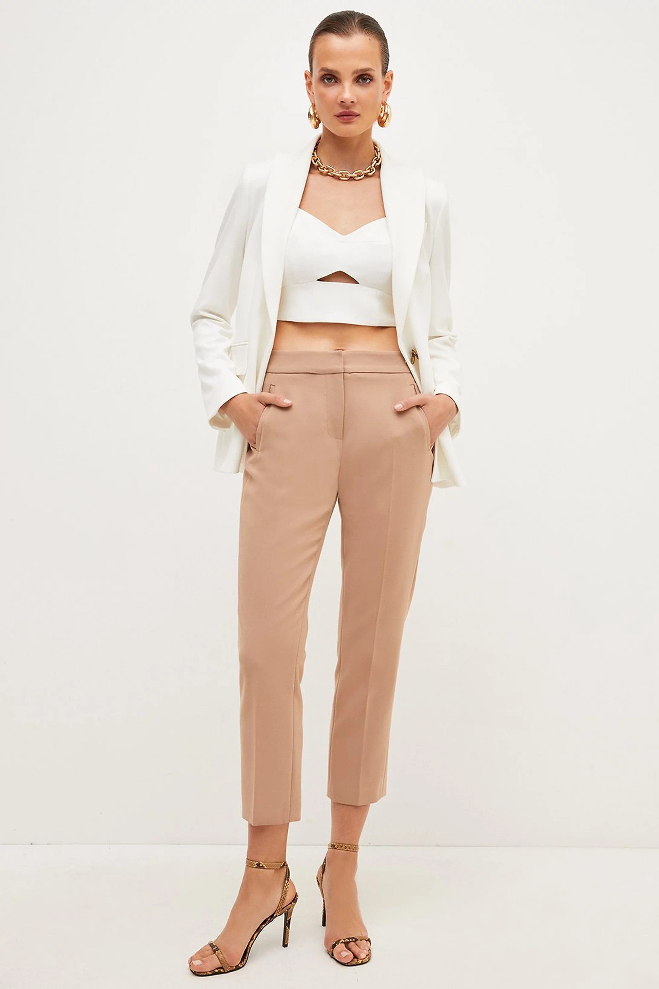Compact Stretch Tailored Capri Trousers | Karen Millen UK + IE + DE + NL