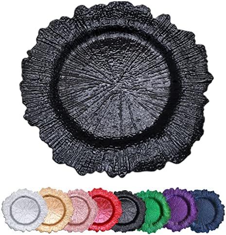Black Reef Charger Plates 10PCS,DaCakeWS 13inch Plastic Floral Charger Plates Wedding for Dinner,... | Amazon (US)