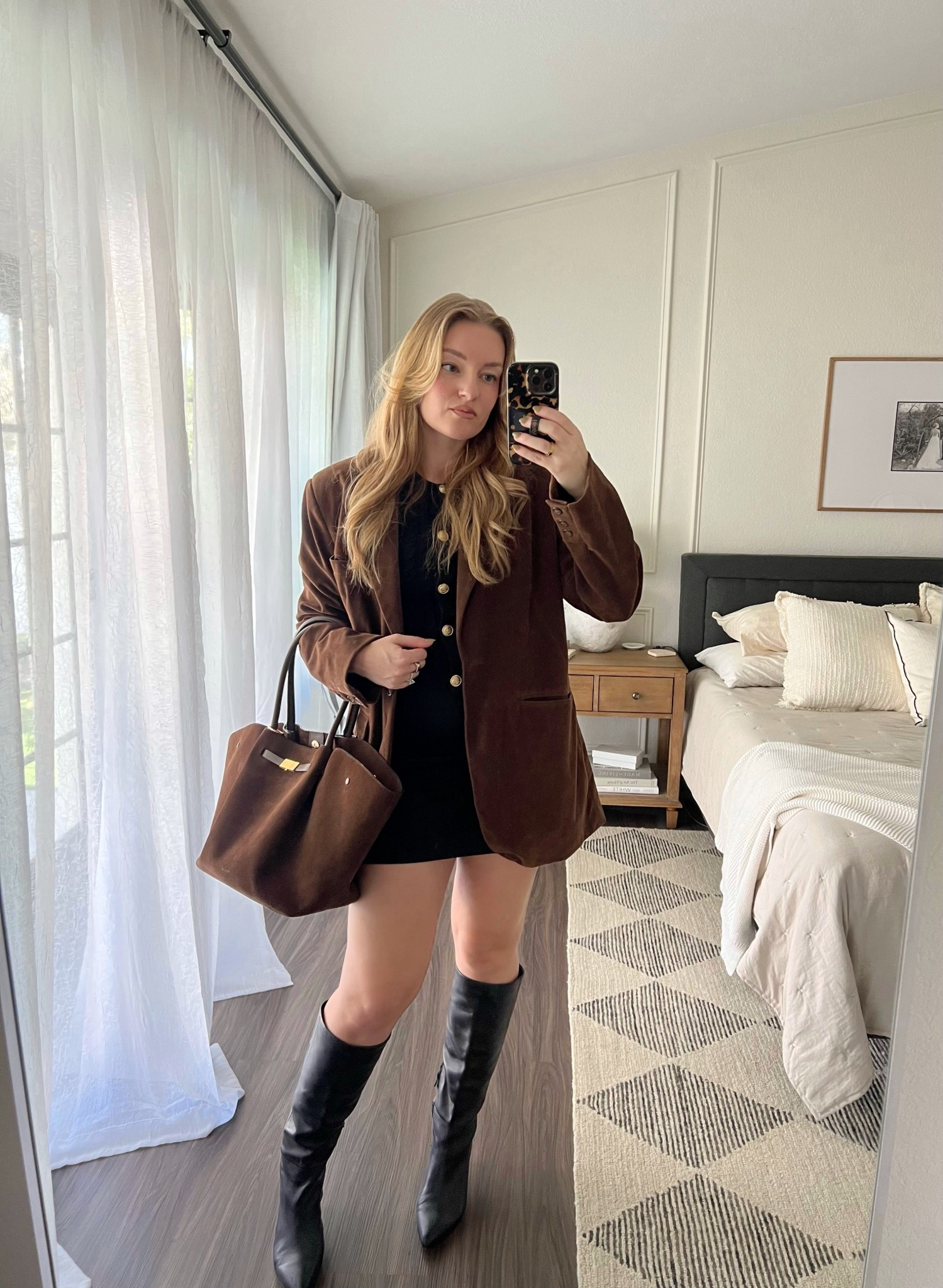 Chocolate brown suede blazer and bag