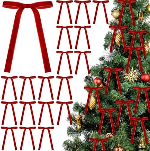 24 Pcs Velvet Bows Christmas Tree Ornaments Vintage Velvet Ribbon Bows for Tree Garland Wreath In... | Amazon (US)