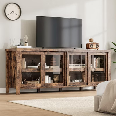 TV Stand for 65 Inch, Entertainment Center with Storage Cabinet and 4 Sliding Glass Doors, Mid Century Modern Media TV Console Table for Living Room | Target