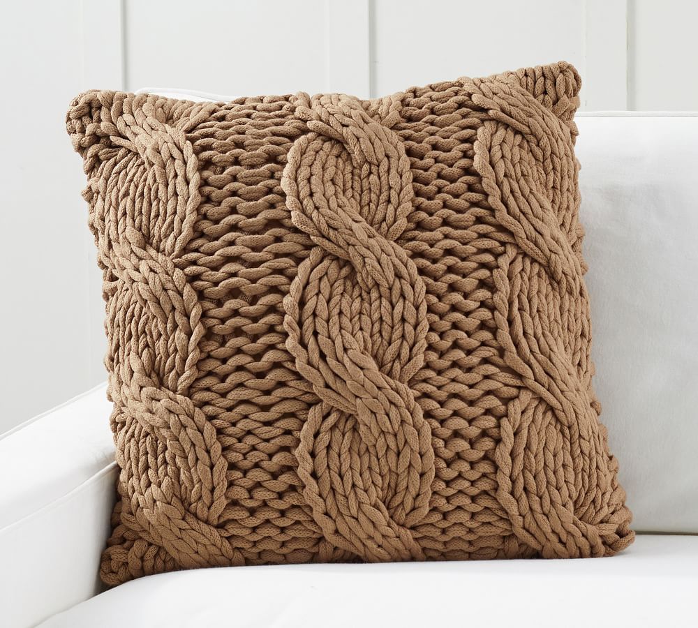 Colossal Handknit Pillow Cover, 24 x 24&amp;quot;, Straw | Pottery Barn (US)