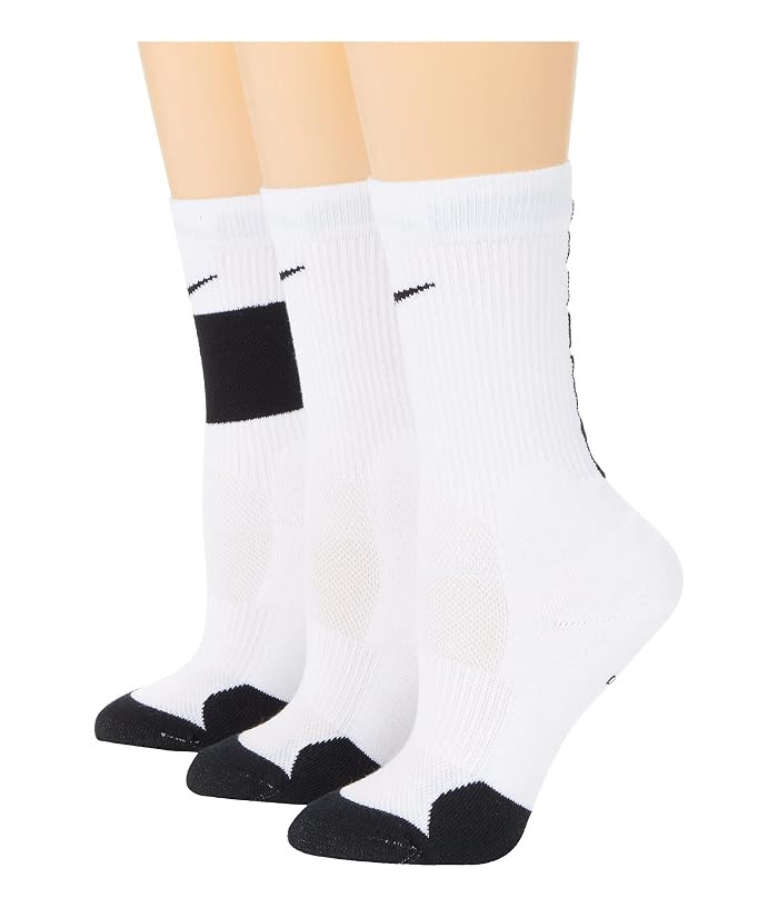 Nike Kids Elite Crew Socks 3-Pair (Little Kid/Big Kid) Kids Shoes Black/White: SM (3 Little Kid-5 Big Kid Shoe) | Zappos.com