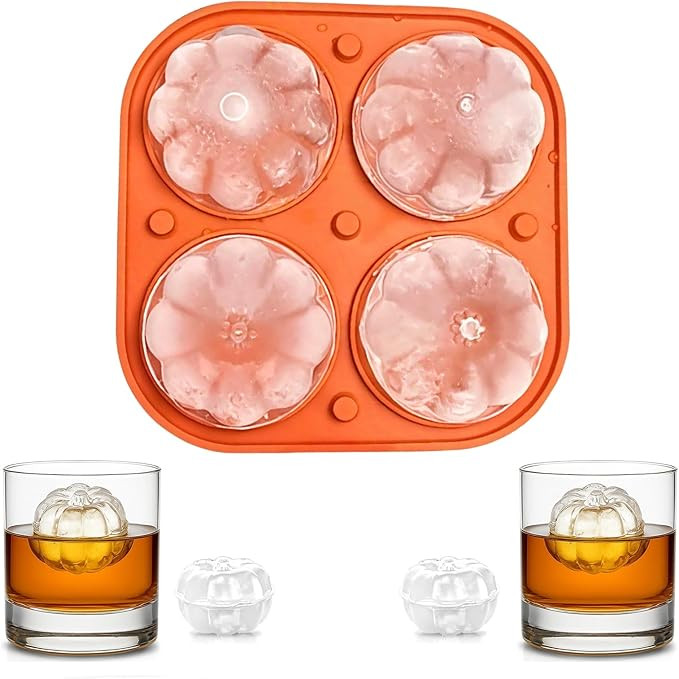 Orange 3D Pumpkin Ice Cube Tray for Freezer, Halloween Pumpkin Ice Cube Mold, Silicone Ice Tray w... | Amazon (US)