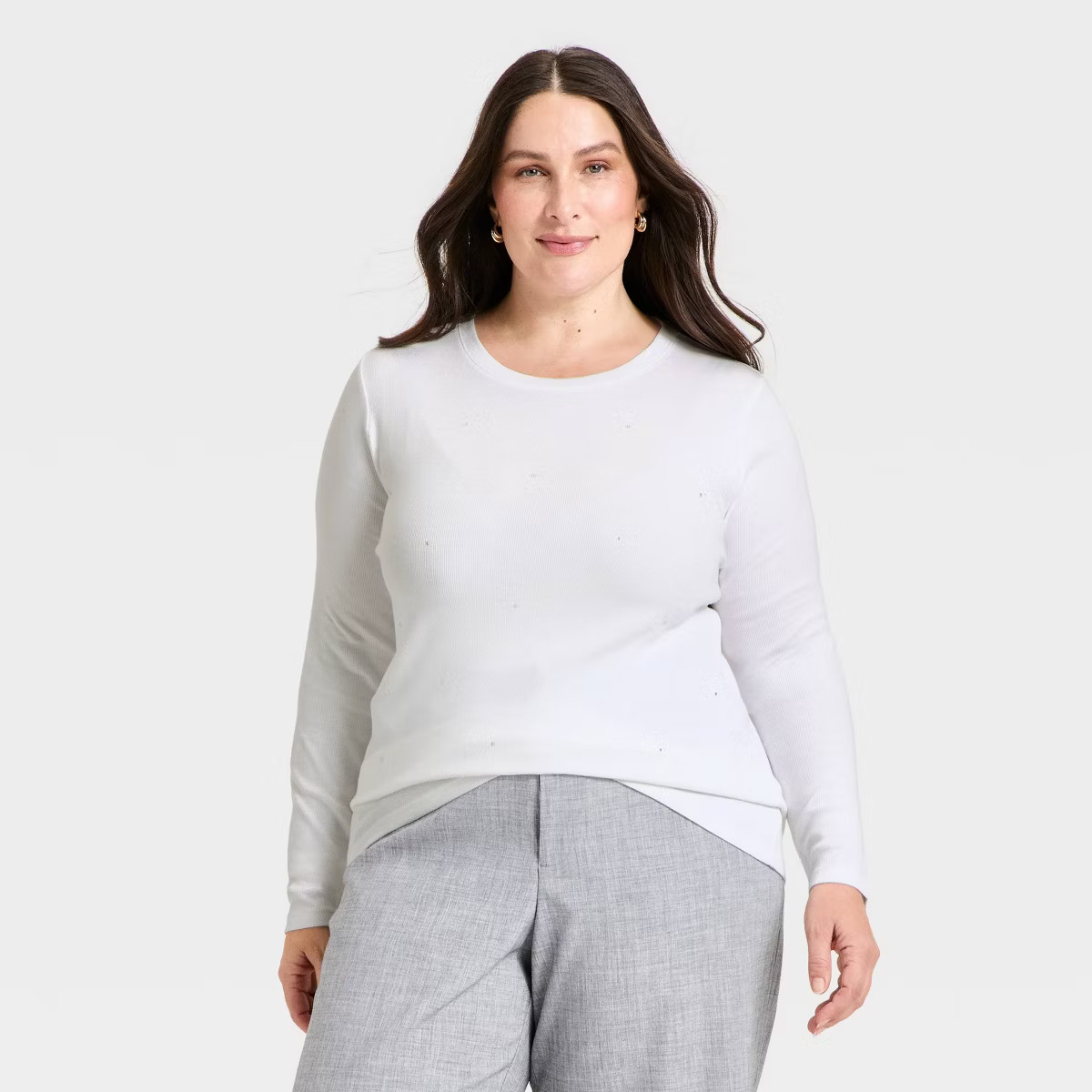 Women's Slim Fit Long Sleeve Embellished Ribbed Top - A New Day™ | Target