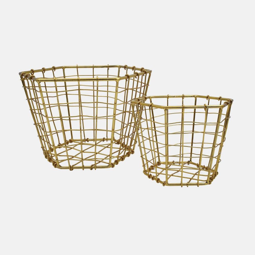 2pc 8"" Hexagon Brass Plated Baskets - Foreside Home & Garden, Gold | Target