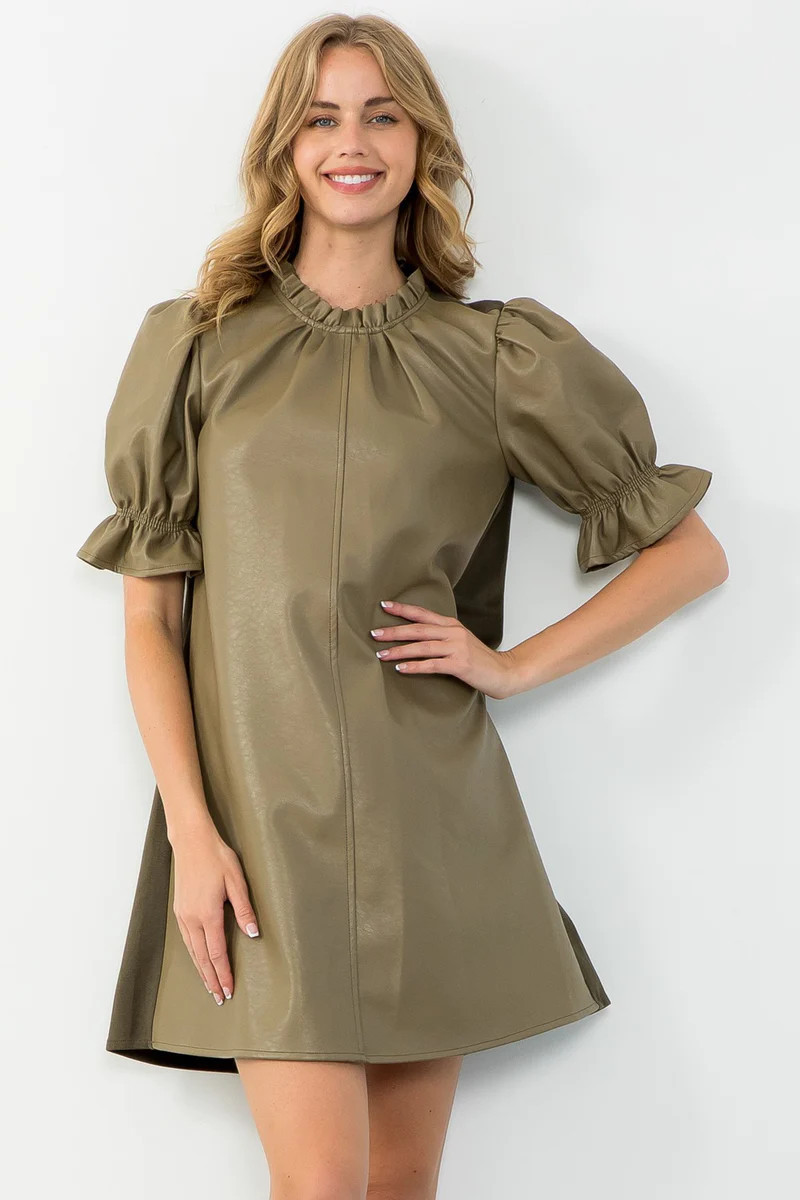 Spencer Pleather Dress- Olive | Shop BIRDIE