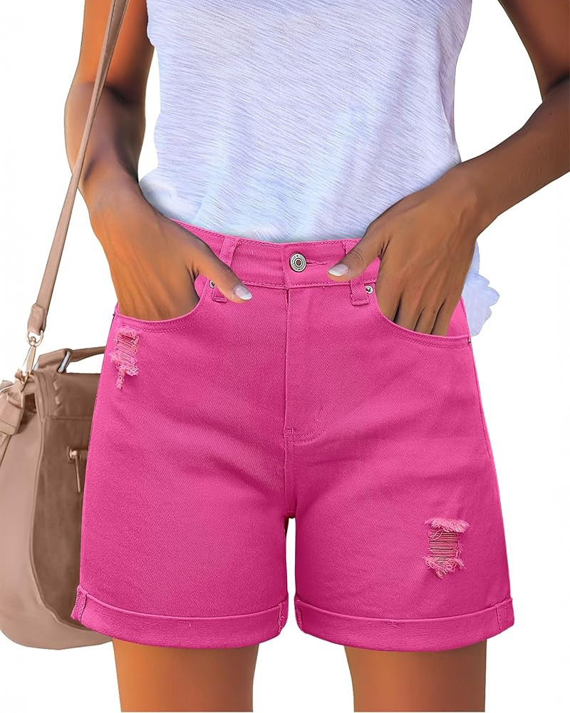 luvamia Women's Casual Ripped Denim Shorts High Rise Distressed Rolled Hem Jeans Shorts | Amazon (US)