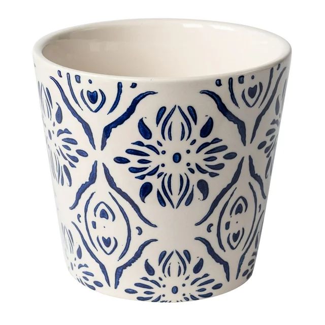 Mainstays 5.9”D x 5.43”H Round Ceramic Blue Medallion Planter, White | Walmart (US)