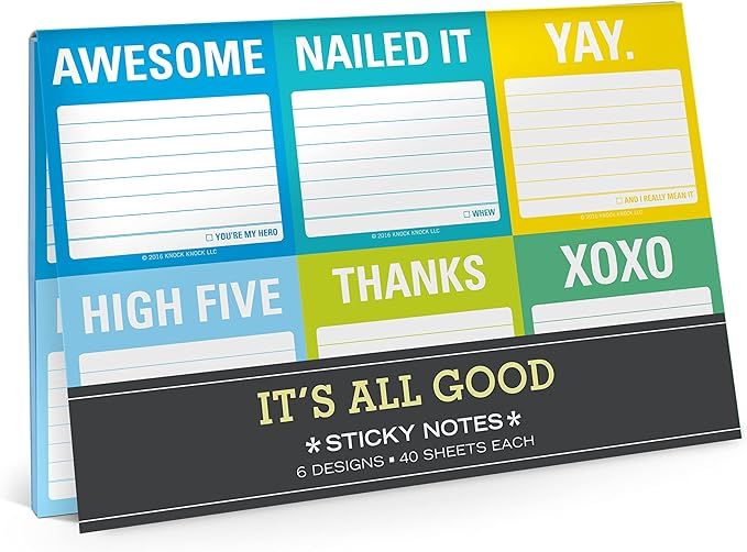 Knock Knock It's All Good Sticky Note Packet, 6 Sticky Note Pads Set, 2.75 x 2.75-Inches and 40-S... | Amazon (US)