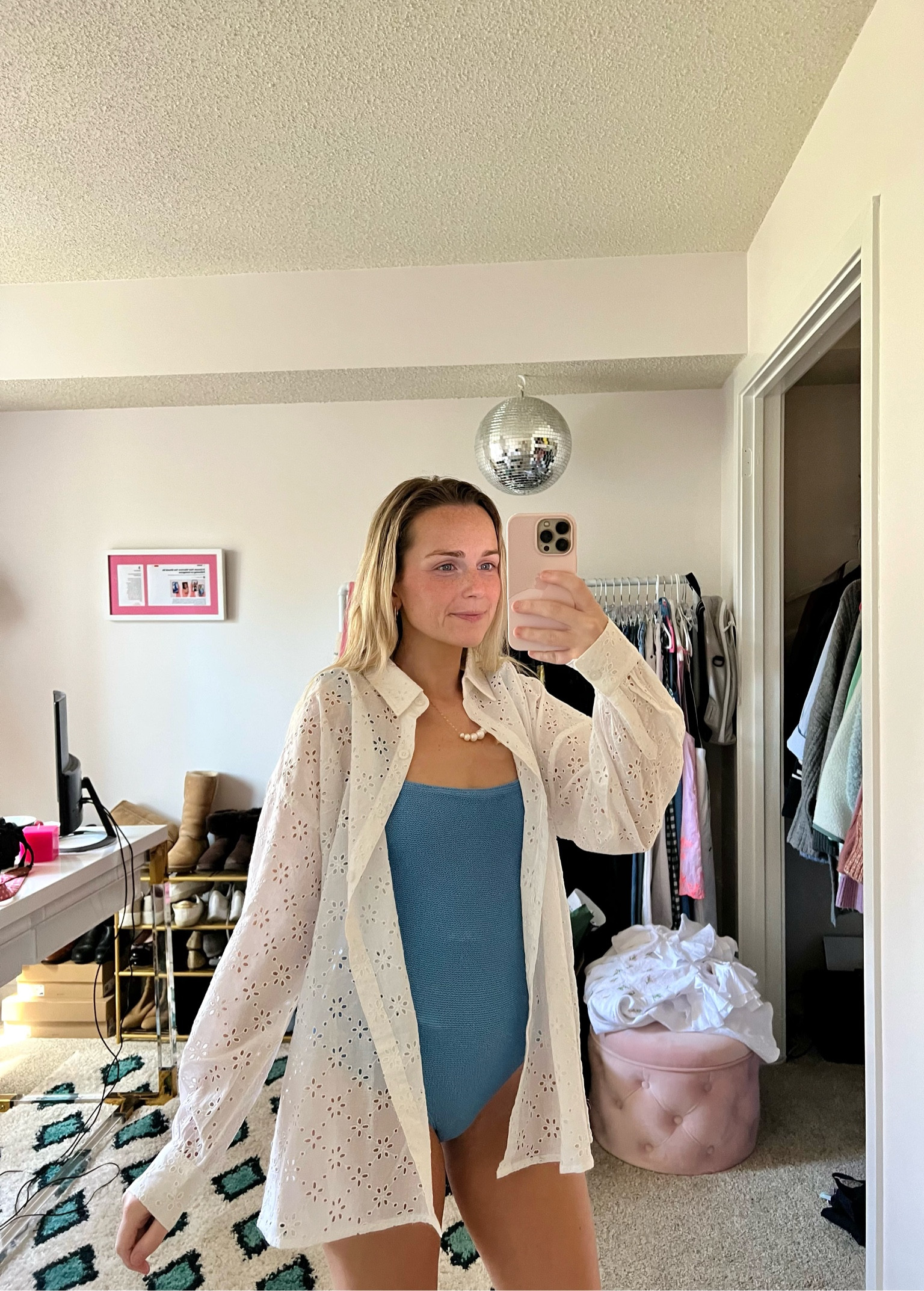 Great “throw on and go” button down for the beach or pool! Love the little eyelet detail. Wearing a size 0, this is perfectly oversized! 

#LTKunder50 #LTKSeasonal #LTKswim