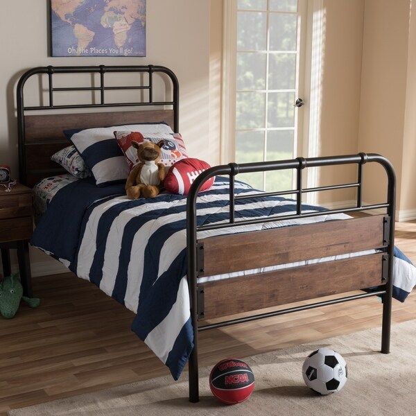 Industrial Metal and Wood Twin Size Platform Bed by Baxton Studio | Bed Bath & Beyond