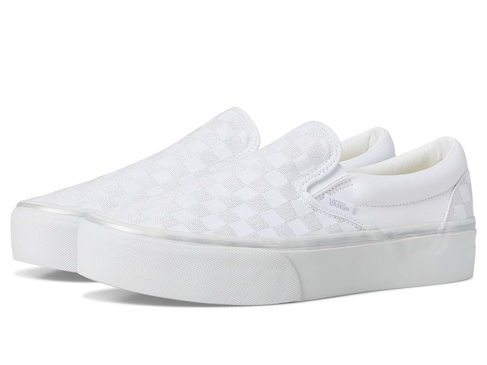 Vans Classic Slip-On Platform Slip on Shoes Metallic Checkrbrd Silver : Men's 11 - Women's 12.5 Medium, Canvas | Zappos
