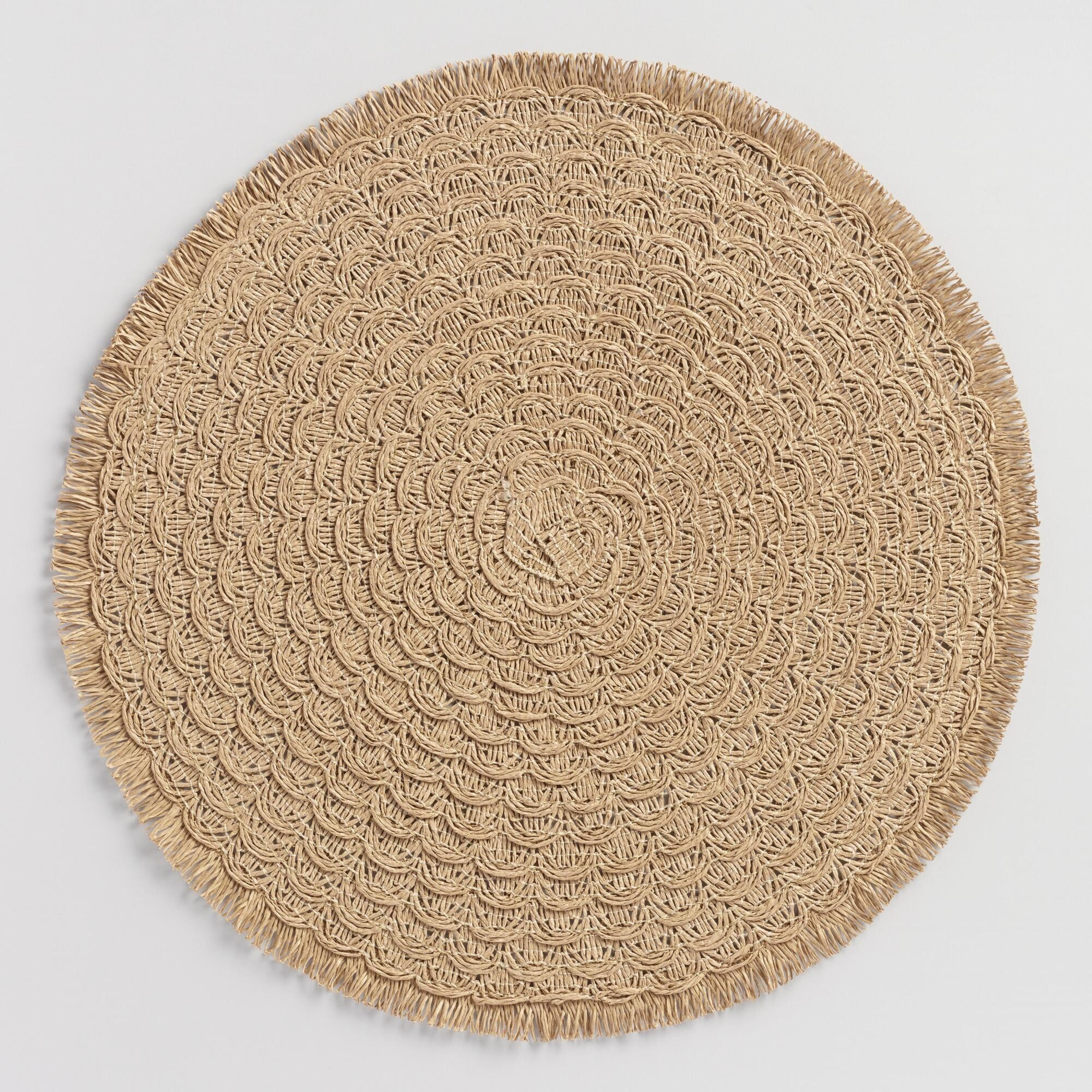 Round Natural Braided Placemats with Fringe Set of 4: Brown by World Market | World Market