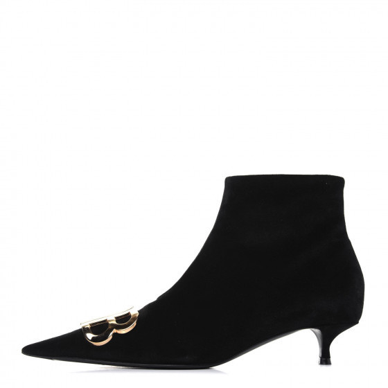 BALENCIAGA Velvet BB Pointy Toe Ankle Booties 38 Black Vintage | Fashionphile