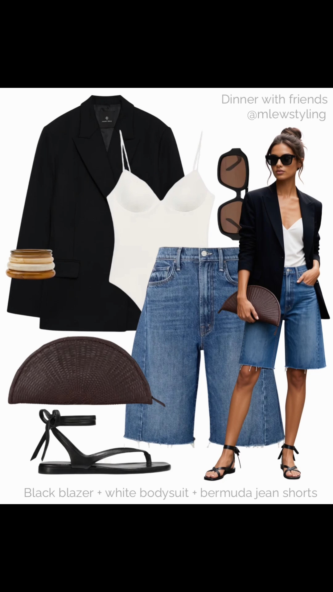 What to wear for dinner with friends ✨

Tags: black blazer outfit, white bodysuit, mother denim bermuda jean shorts, Margaux sandals, brown clutch bag, stacked bracelets, elevated summer outfit

#LTKsummer #LTKshoes #LTKstyletip