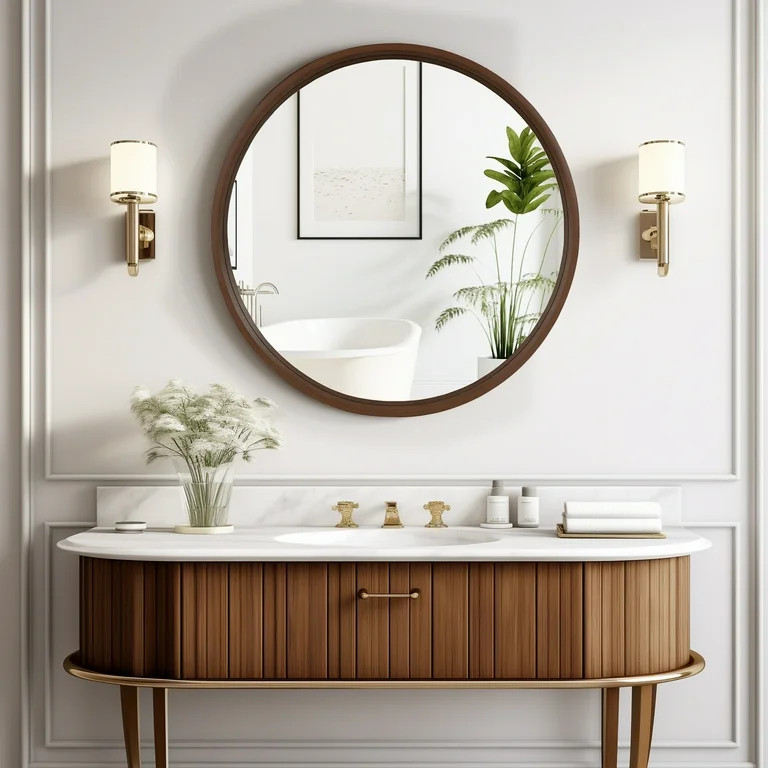 WallBeyond 28 inch Wood Frame Round Mirror, Decorative Circle Wall Mirror for Bathroom Vanity, Wa... | Walmart (US)