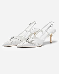 Coutgo Womens Slingback Kitten Heels Studded Closed Pointed Toe Pumps with Buckle Party Dress Sho... | Amazon (US)