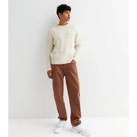 Men's Off White Cable Knit Relaxed Fit Jumper New Look | New Look (UK)