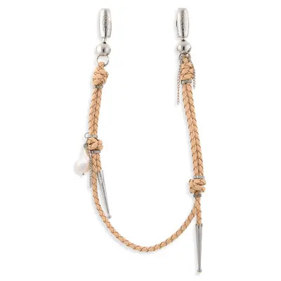 ossa Leather & Pearl Bolo Tie in Natural/pearl at Nordstrom | Nordstrom