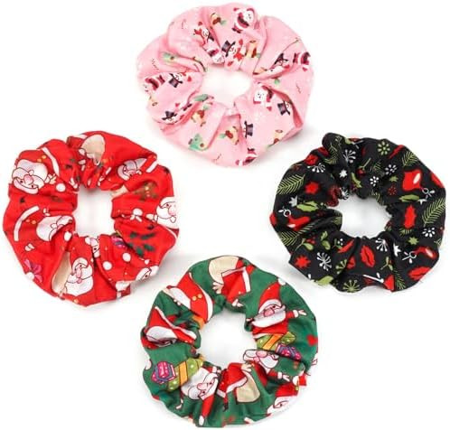 Christmas Hair Scrunchies Snowflake Santa Christmas Tree Antlers Elk Snowman Hair Ties Soft Elast... | Amazon (US)