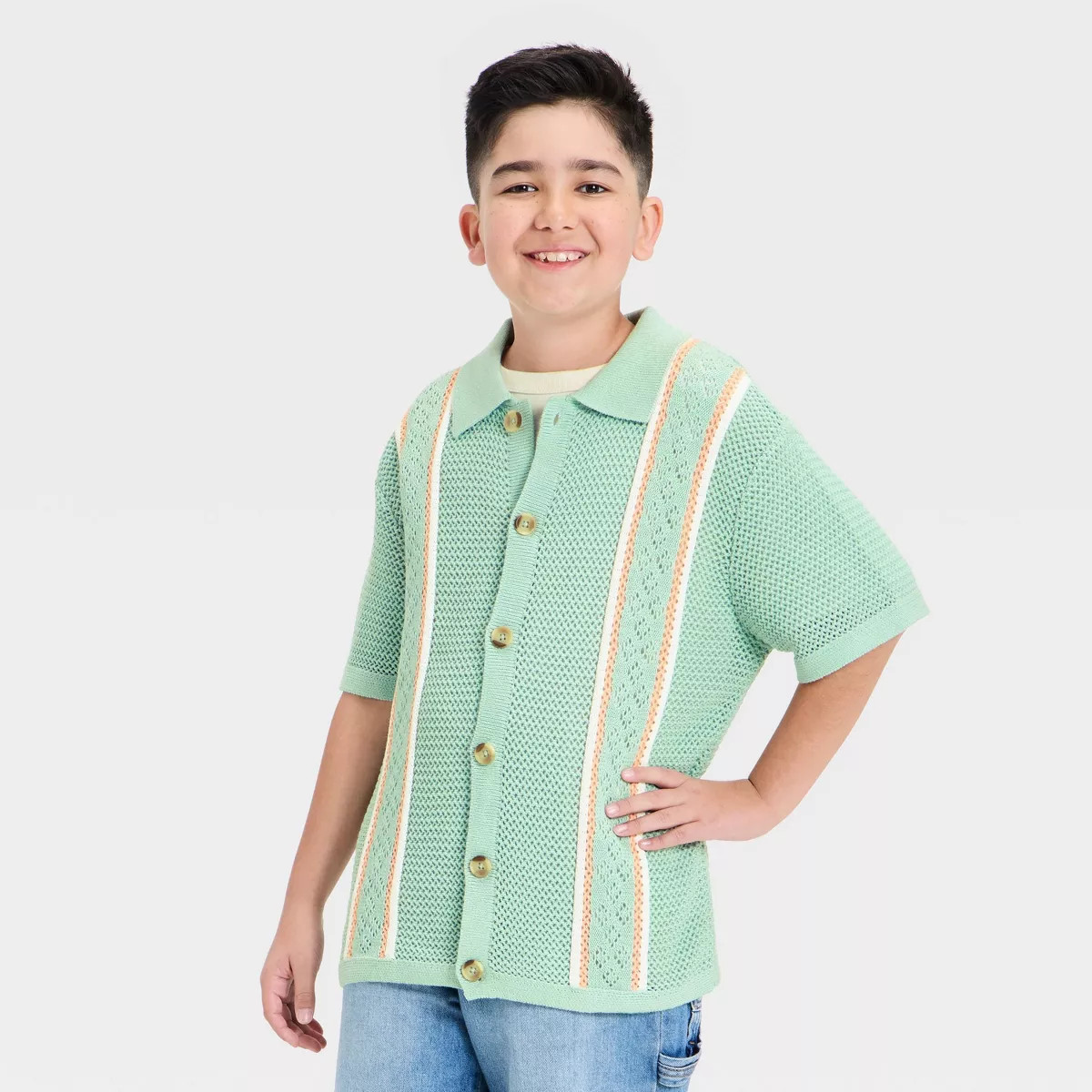 Boys' Open Knit Short Sleeve Sweater - art class™ Mint Green L | Target