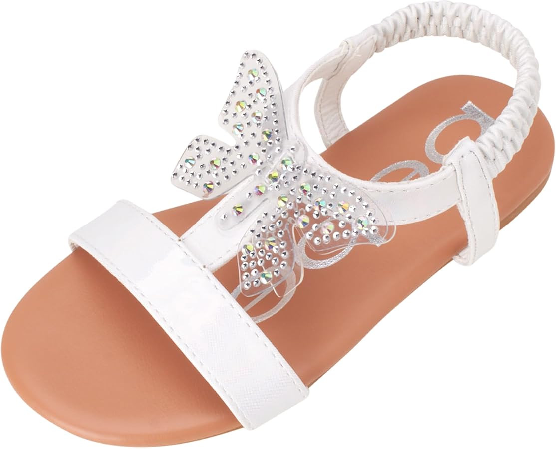 bebe Girls' Sandals - Lightweight Open Toe Little Girl Dress Shoes Flat Sandals with Butterfly Ac... | Amazon (US)