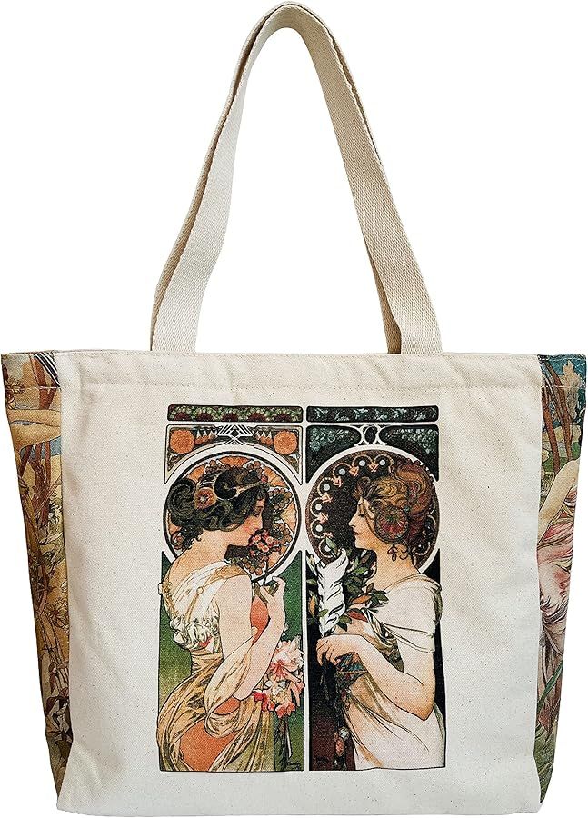 Canvas Tote Bag Aesthetic Vintage Cute Tote with Zipper Pockets Valentines Christmas Gifts for Wo... | Amazon (US)