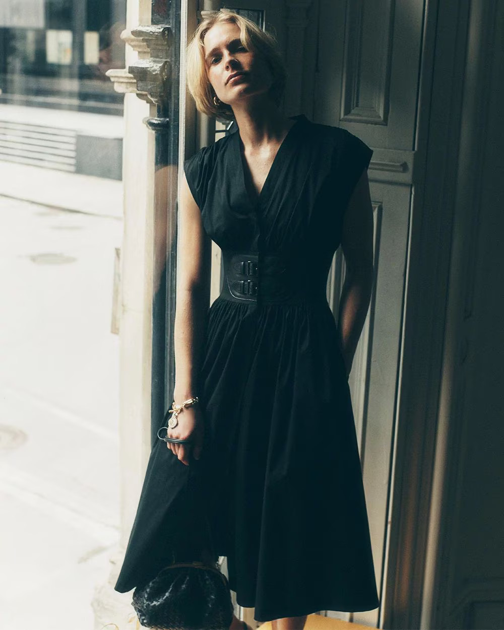 Cap Sleeve Belted Poplin Midi Dress | White House Black Market