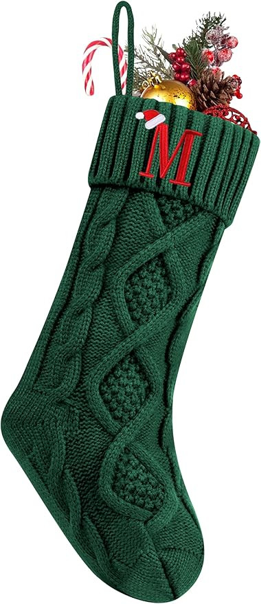 Personalized Christmas Stockings with Initials, 18 Inches Large Embroidered Monogrammed Cable Kni... | Amazon (US)