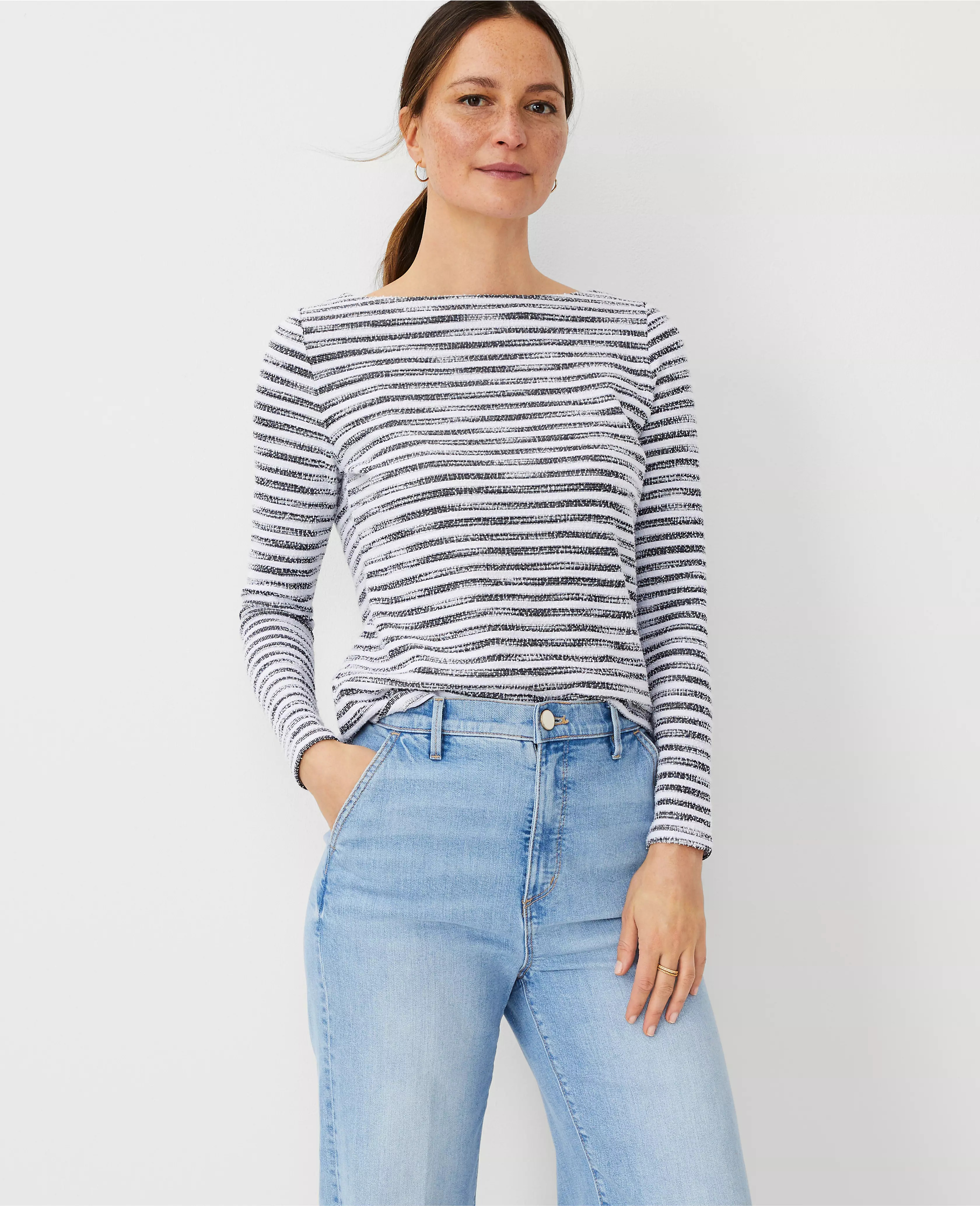 Tweed Stripe Boatneck Top | Ann Taylor (US)