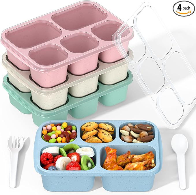 Bento Box Adult Lunch Box - 4 Pack, 5 - Compartment Meal Prep Container for Kids, Reusable Food S... | Amazon (US)