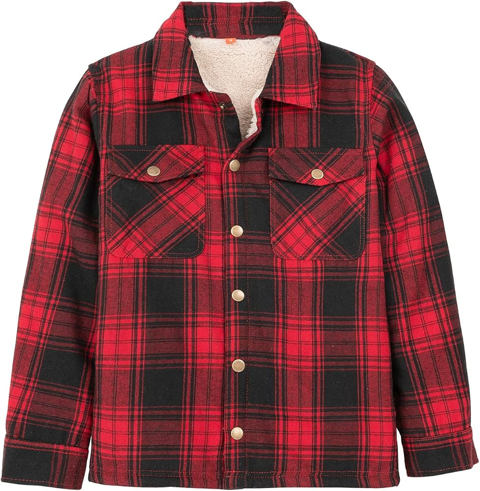 ZENTHACE Toddlers and Kids Boys Girls Sherpa Lined Snap Flannel Shirt Jacket,Cozy Plaid Shacket (... | Amazon (US)