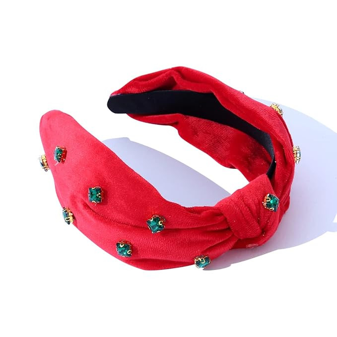 Christmas Women Knotted Red Green Jeweled Headband Embellished Top Hairband ladies Twist Bohemian... | Amazon (US)