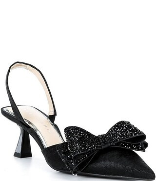 Wendy Satin Rhinestone Bow Slingback Pumps | Dillard's