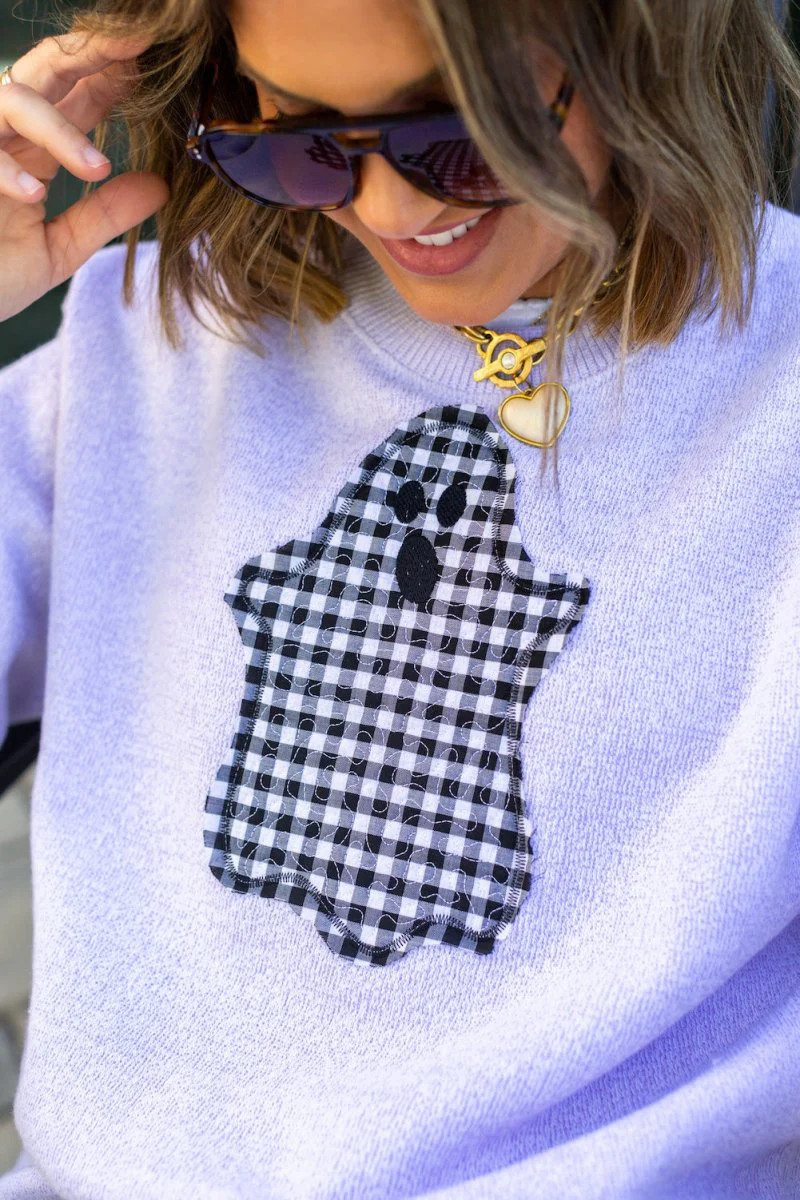 UM X @livinwithMB Applique Gingham Ghost Nantucket Knit | United Monograms