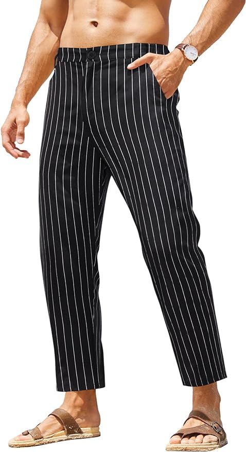 COOFANDY Men's Cotton Linen Pants Elastic Waist Lightweight Casual Pants Slim Fit Yoga Beach Pant... | Amazon (US)