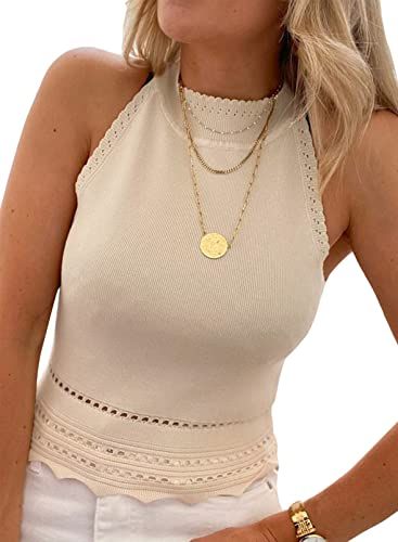 EVALESS Womens Crop Halter Tank Tops 2024 Summer Spring Casual Fashion Trendy Sexy Cute Ribbed Kn... | Amazon (US)