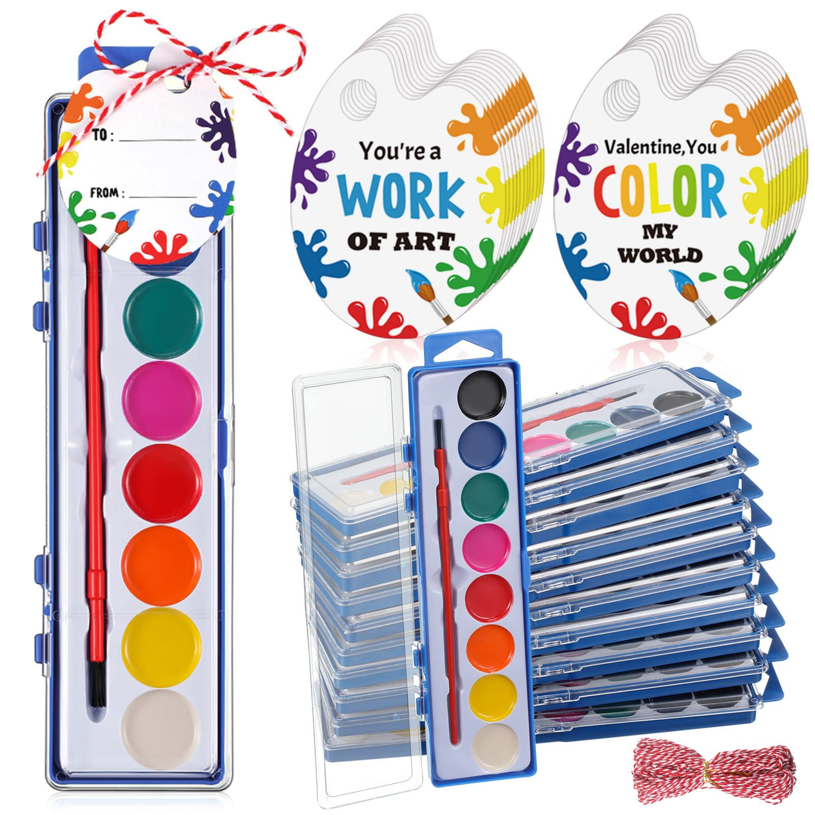 Sabary 24 Pack Valentines Day Gift Watercolor Paint Set 8 Heart Shape Washable Water Color Paint ... | Amazon (US)