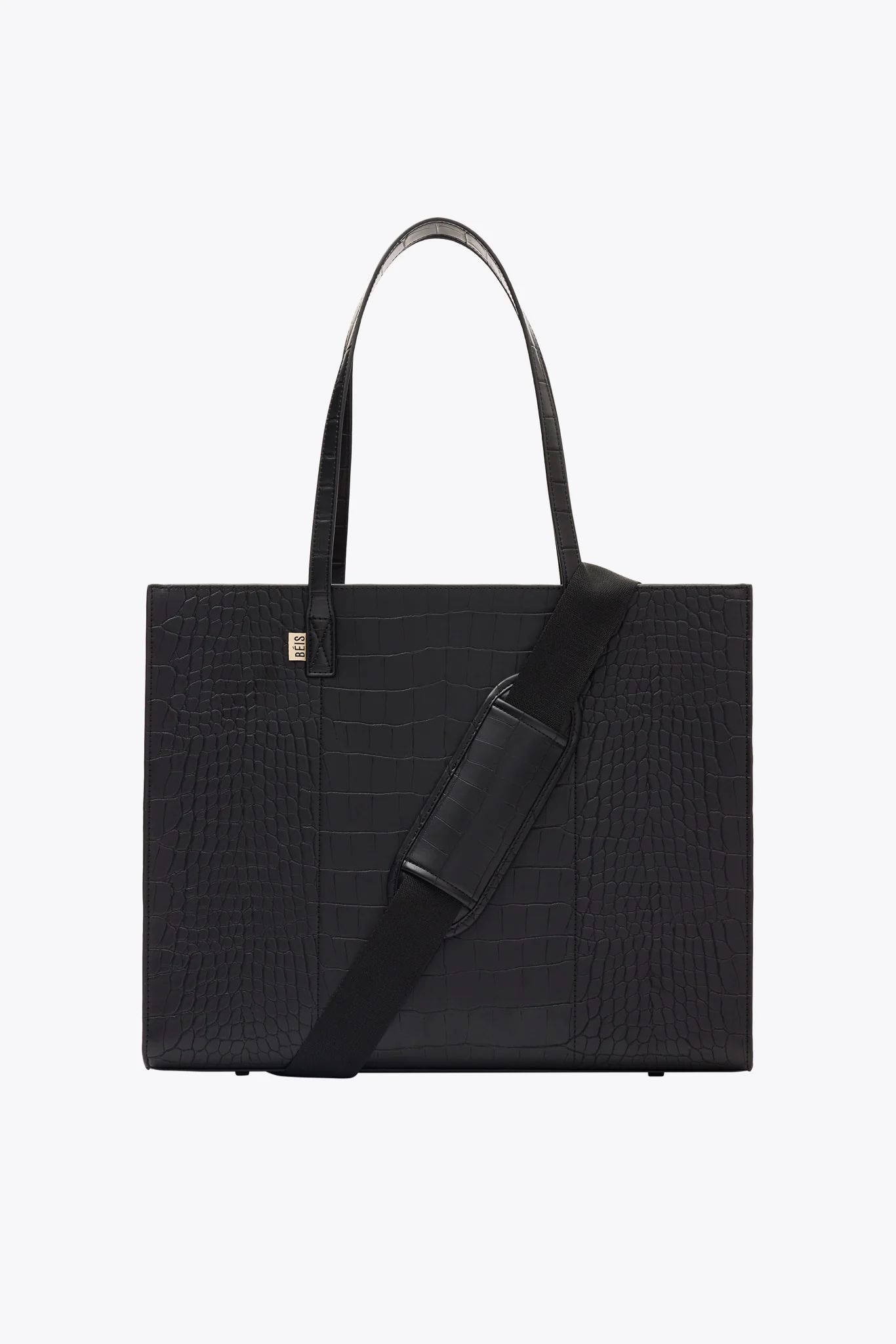 The Large Work Tote in Black Croc | BÉIS Travel