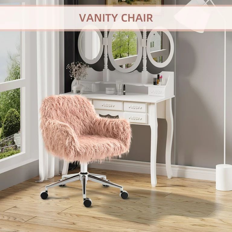 Vinsetto Faux Fur Desk Chair, Pink | Walmart (US)