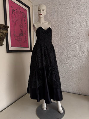 Vintage Dress-Vampy 1980s-Glitter-Glam-Black-Sweetheart-Gown-S/M-Green-Goth-Prom | eBay | eBay US