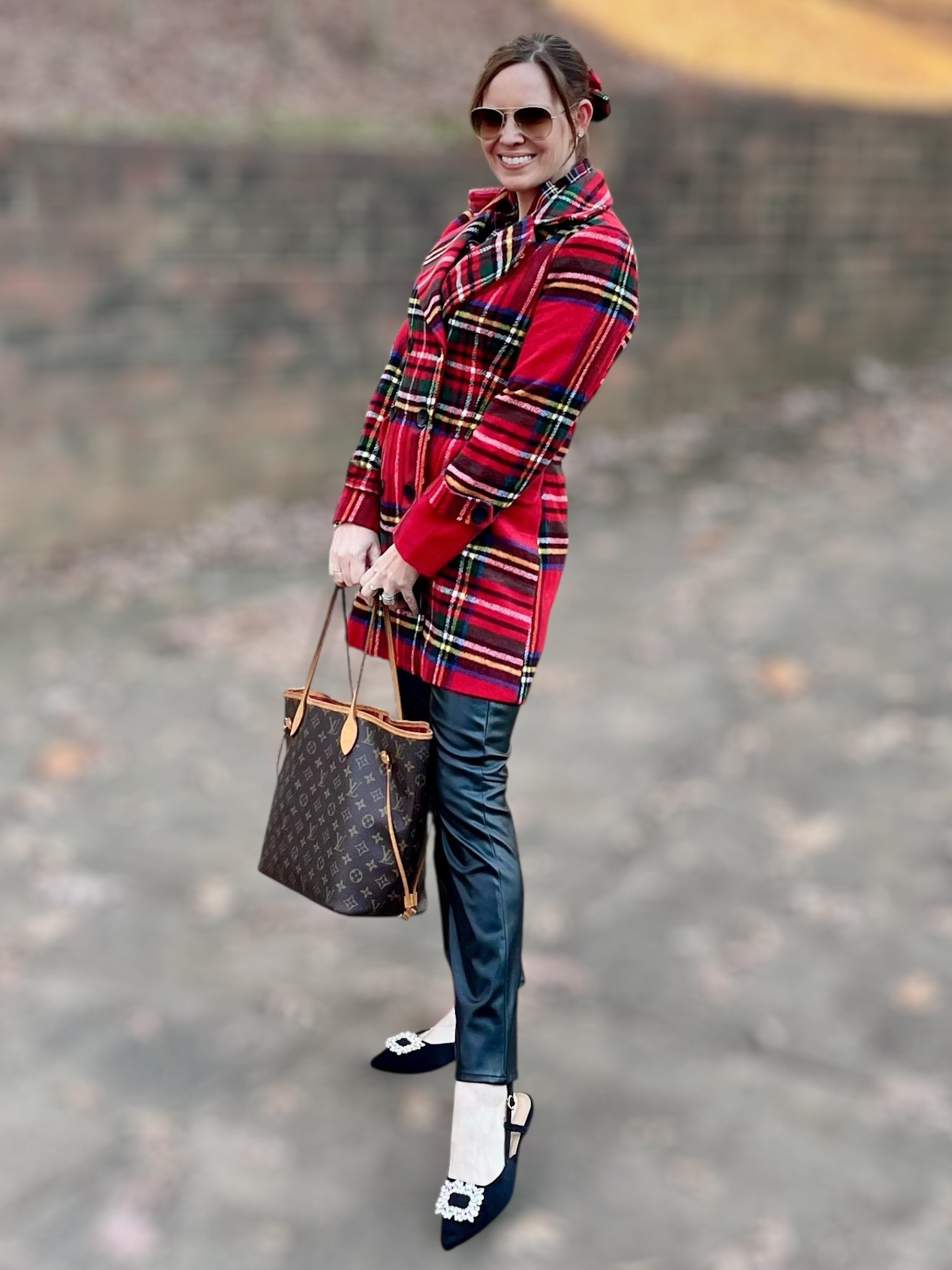 🎄Holiday Tartan Glam Outfit✨

Coziest festive look that feels classic Christmas but still totally chic for every holiday event! This red plaid coat is such a statement piece — warm, polished, and under $70! I paired it with sleek faux-leather pants for a little edge and my rhinestone buckle slingbacks for that dressy sparkle. Finished everything with my everyday sunnies and tote for a polished, pulled-together holiday vibe. ❤️💫

Perfect for Christmas outings, holiday brunch, school parties, photos, church, shopping days & more!

What I’m Wearing:
	•	Plaid holiday coat (Amazon – wearing kids XXL for the perfect fit!)
	•	Faux leather straight-leg pants
	•	Rhinestone buckle slingbacks (so comfy + elevated)
	•	Gold & coral mirror aviators
	•	Everyday gold jewelry stack

holiday outfit • Christmas style • tartan coat • plaid jacket • faux leather pants • winter outfit ideas • classic holiday looks • Amazon holiday fashion • budget friendly outfits • festive outfit inspo • Christmas photos outfits • shopping keywords: Black Friday, Cyber Monday, holiday sale finds, gifting season fashion

#LTKCyberWeek #LTKHoliday #LTKOver40