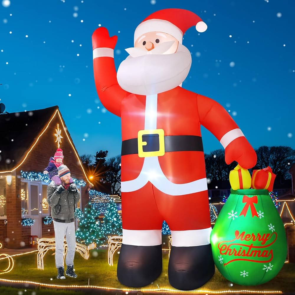 12FT Giant Christmas Inflatables Decorations Outdoor, Blow Up Yard Decoration Santa Claus Carryin... | Amazon (US)